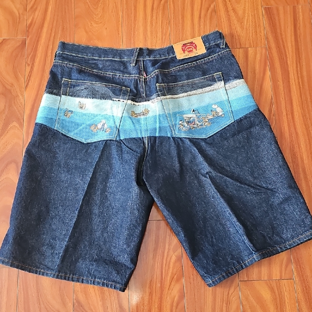 RMC Red Monkey Co Martin Ksohoh Mens Embroidered Back Pockets Shorts Jorts Sz 38